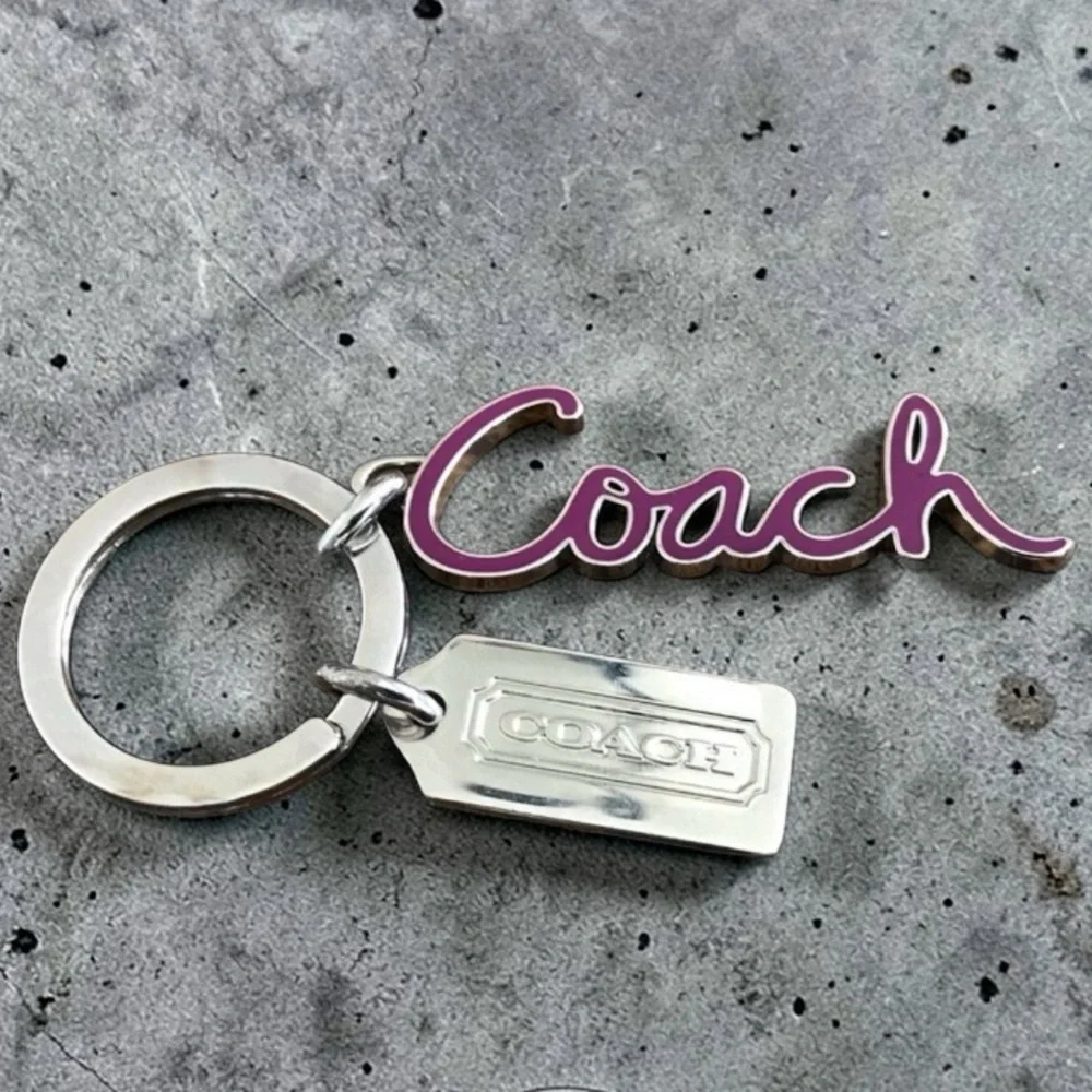 Coach Purple and Silver Script Logo Keychain